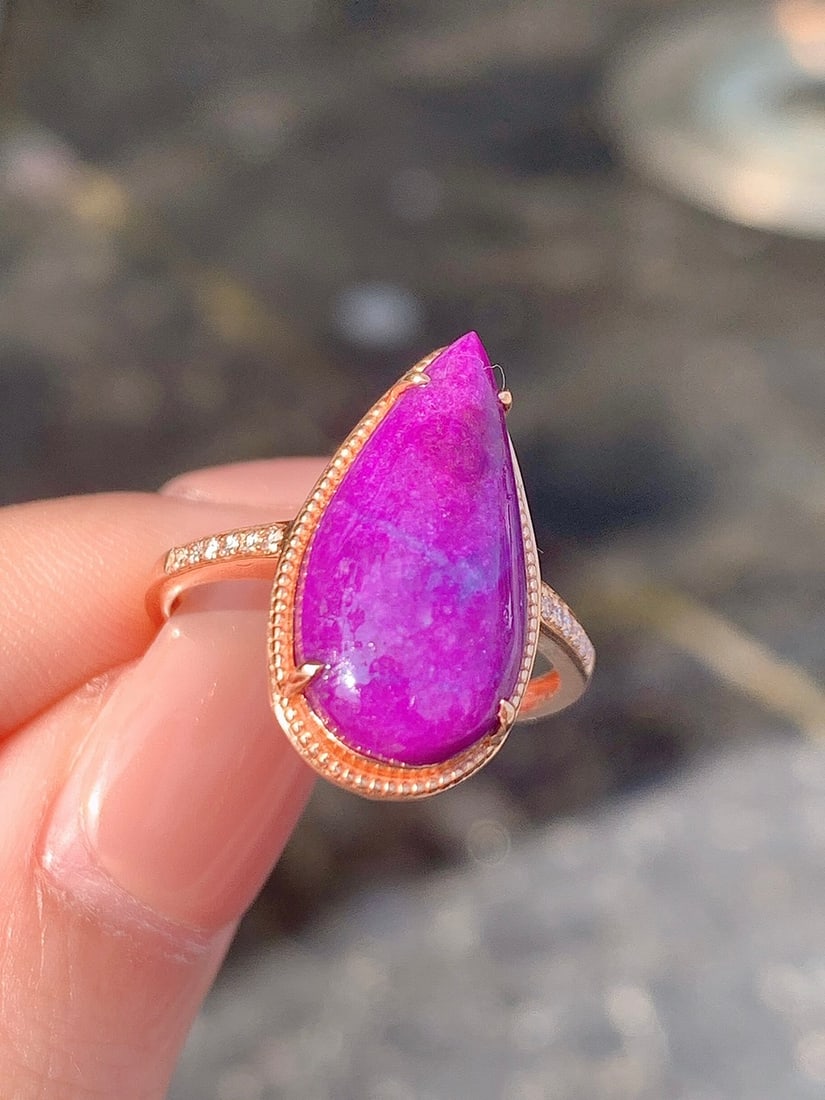 18k Gold Plated Sugilite Ring: 18K Gold Inlaid Sodalite Ring, Main Stone 4.3ct, 12 Diamonds Reserve: $1,400.00 Shipping:Domestic: Shipping rates are determined by destinationInternational: Foreign shipping rates are determined