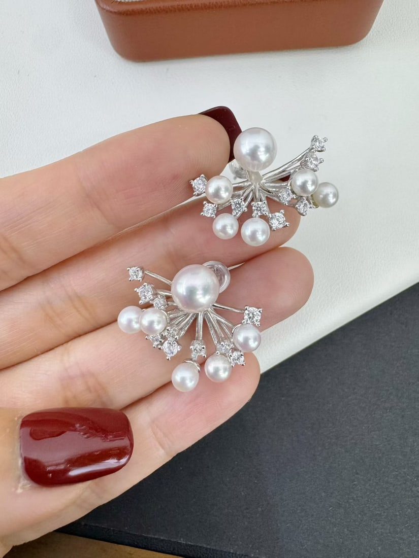 Pearl Earrings with Fireworks Design, Wearable in Two Styles - 4