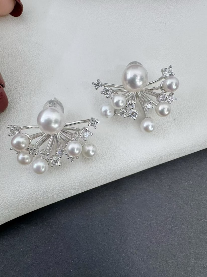 Pearl Earrings with Fireworks Design, Wearable in Two Styles - 5