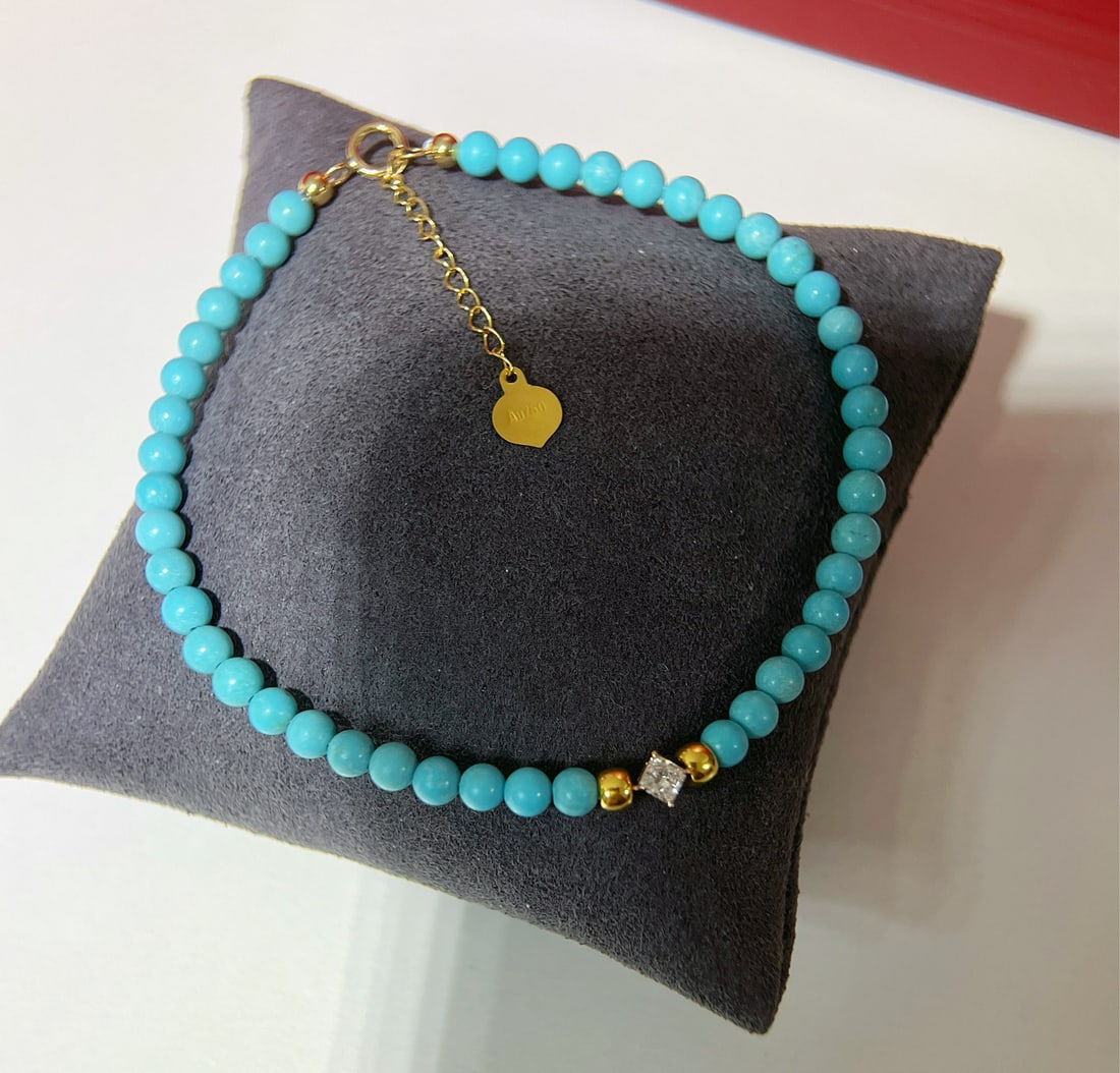 18K Princess Cut Turquoise Bracelet: 18K Princess Cut Turquoise Bracelet, Material: 18K Gold/Cultured Diamonds/Solid Gold 999 Reserve: $400.00 Shipping:Domestic: Shipping rates are determined by destinationInternational: Foreign