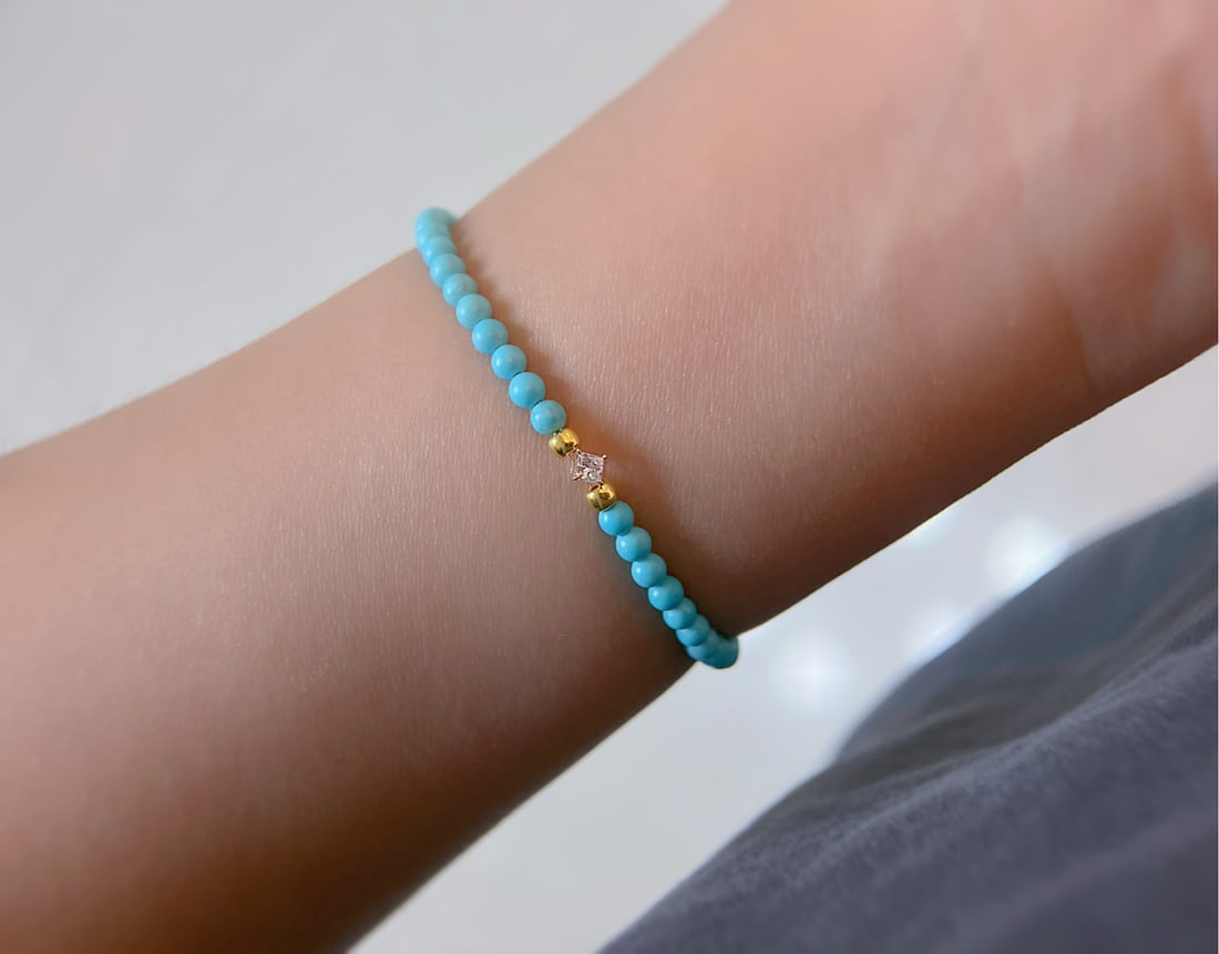 18K Princess Cut Turquoise Bracelet - 4