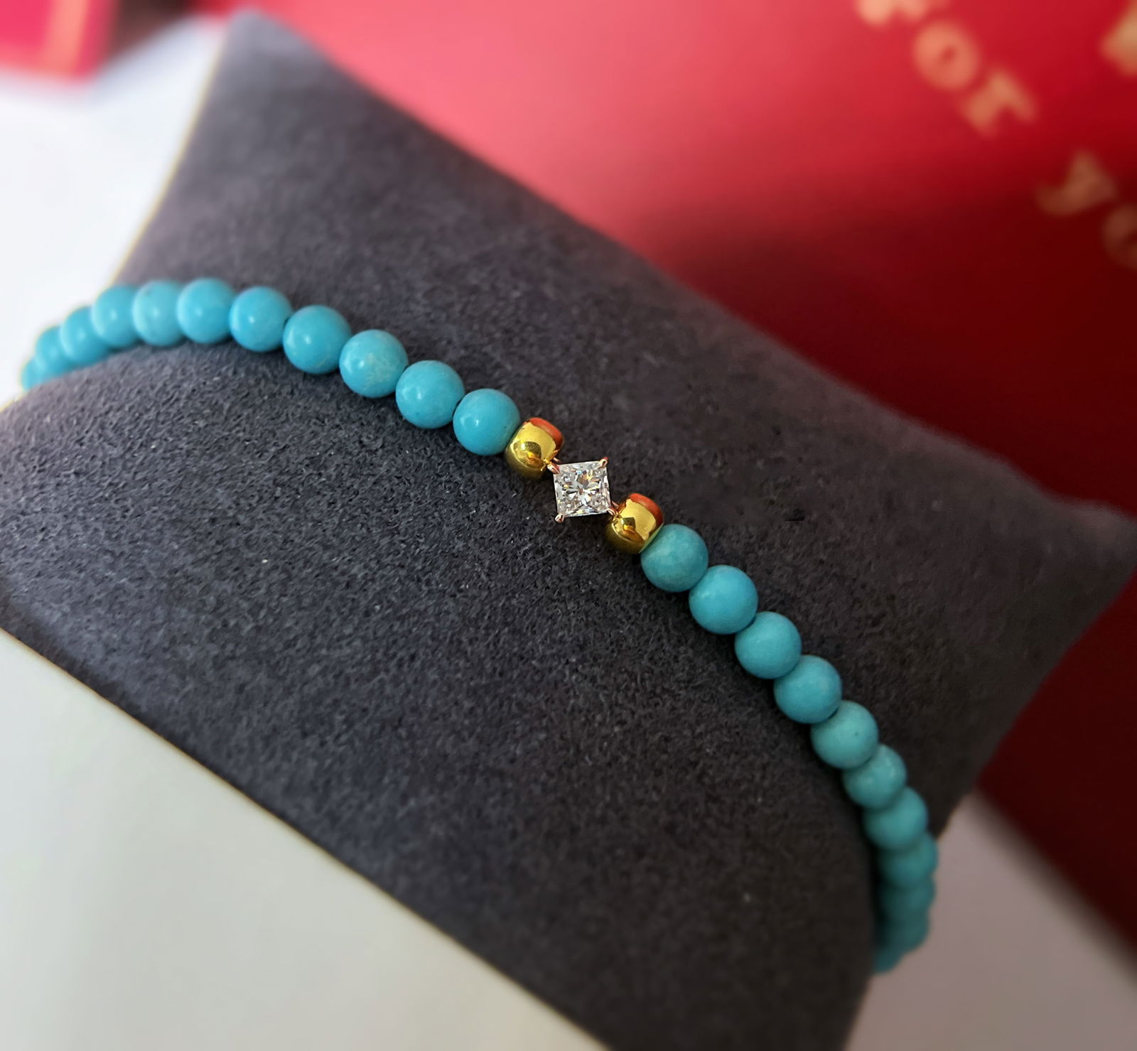 18K Princess Cut Turquoise Bracelet - 6