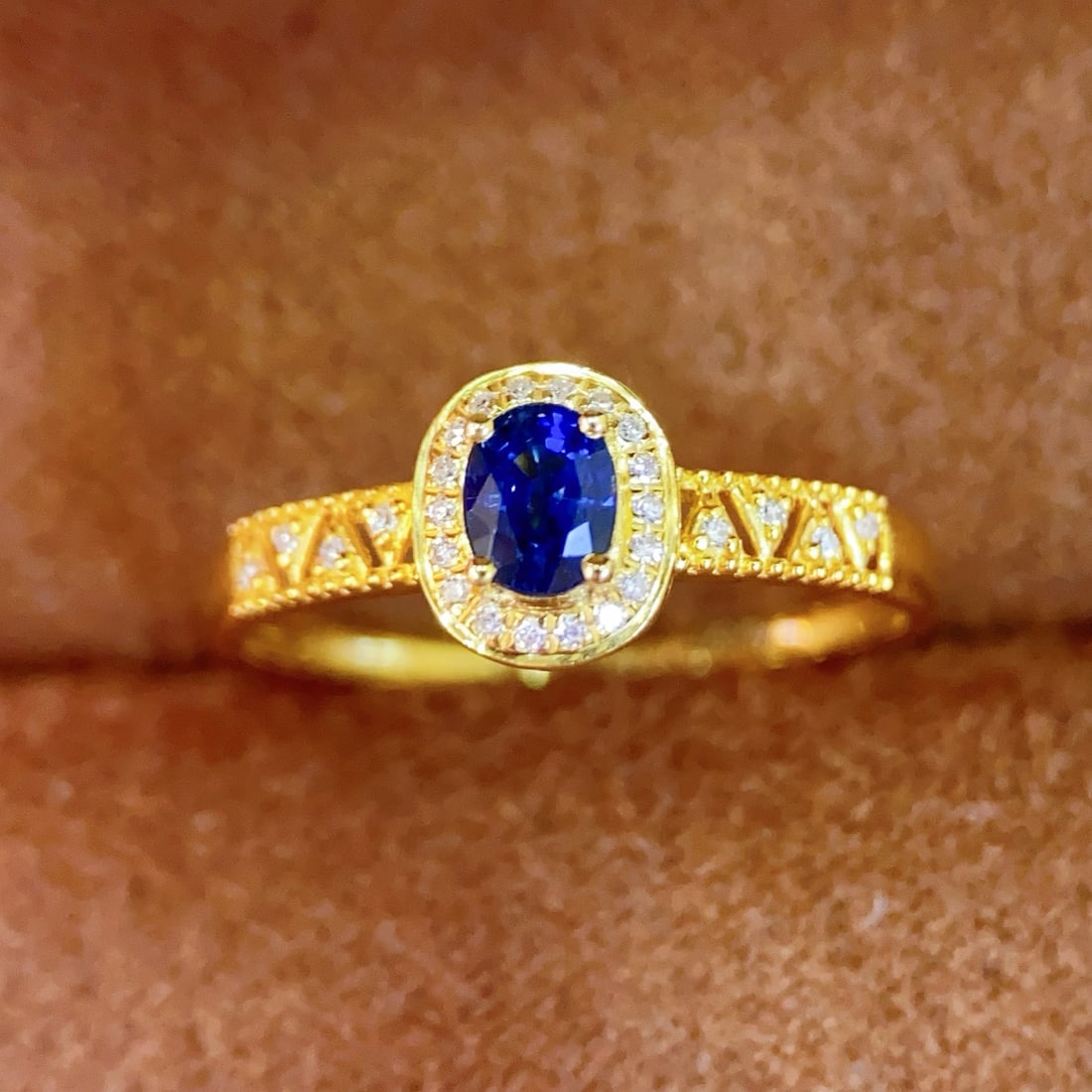 18K Gold Plated Natural Sapphire and Diamond Ring: 18k gold ring with natural sapphire and diamonds, total weight 1.42g, main stone 0.4ct, approximately 12 diamonds Reserve: $900.00 Shipping:Domestic: Shipping rates are determined by