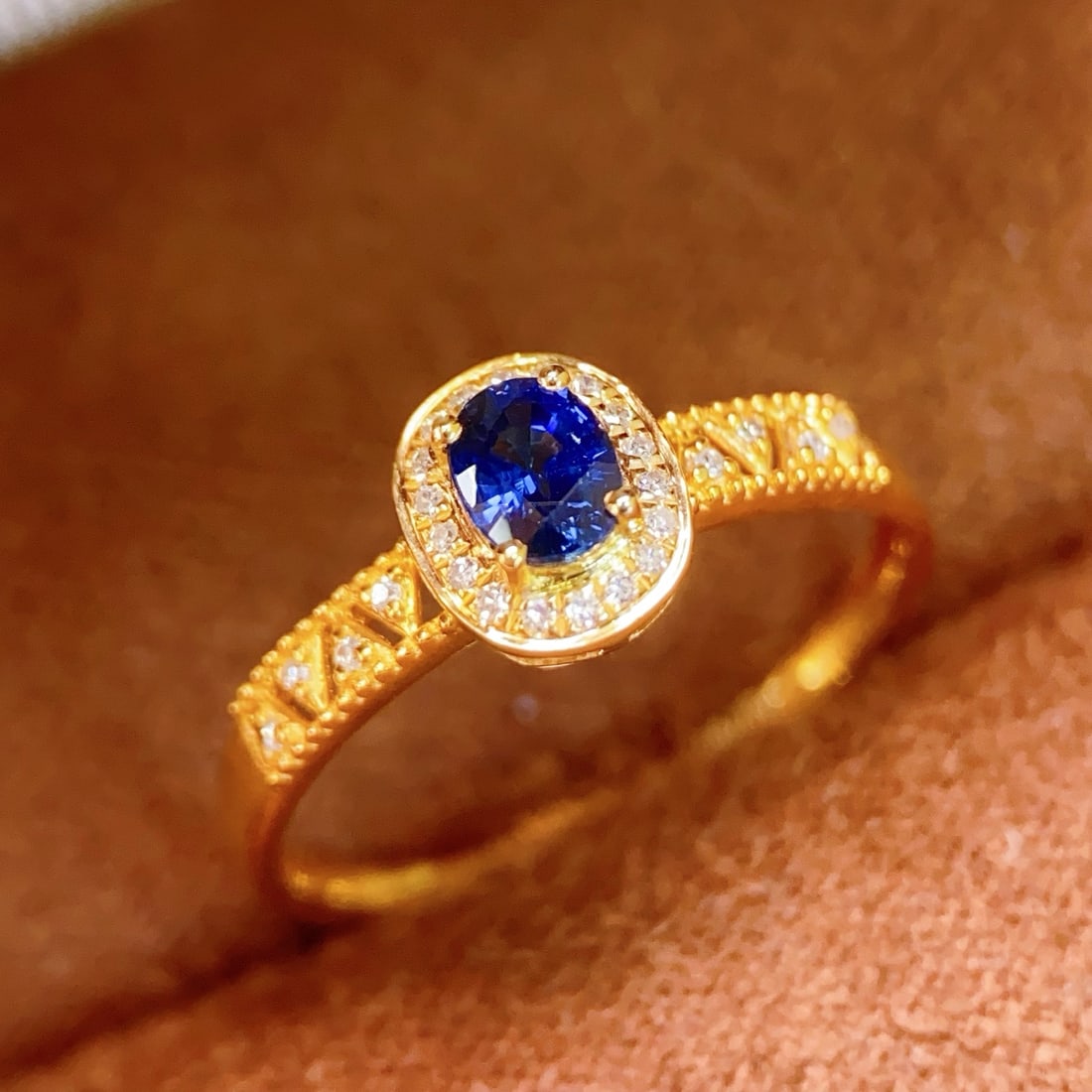 18K Gold Plated Natural Sapphire and Diamond Ring - 2