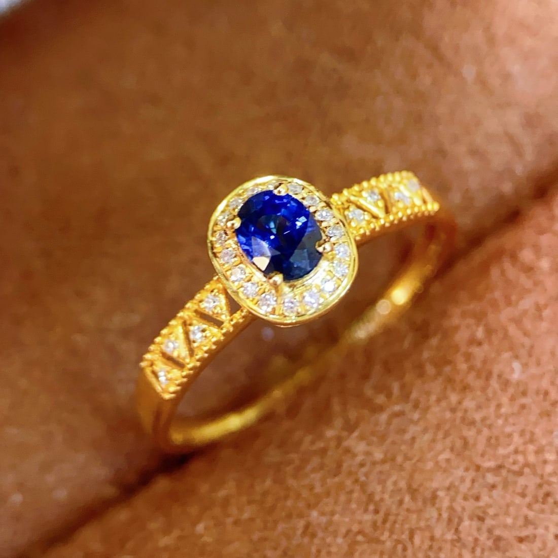 18K Gold Plated Natural Sapphire and Diamond Ring - 3