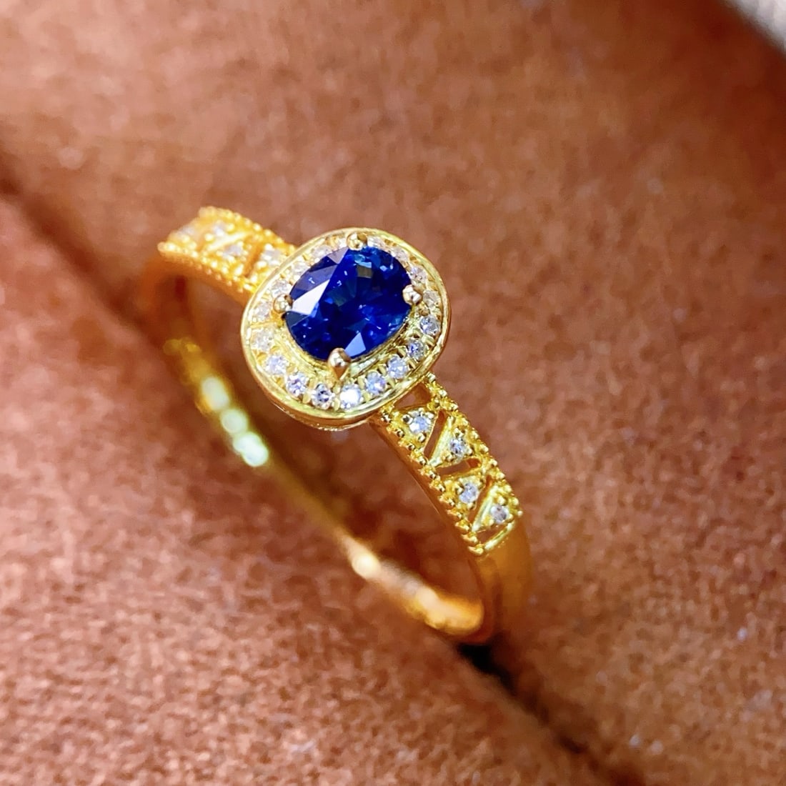 18K Gold Plated Natural Sapphire and Diamond Ring - 4