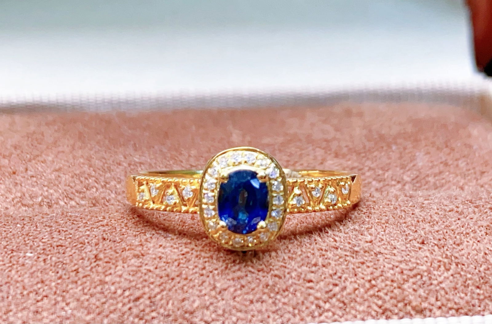 18K Gold Plated Natural Sapphire and Diamond Ring - 5