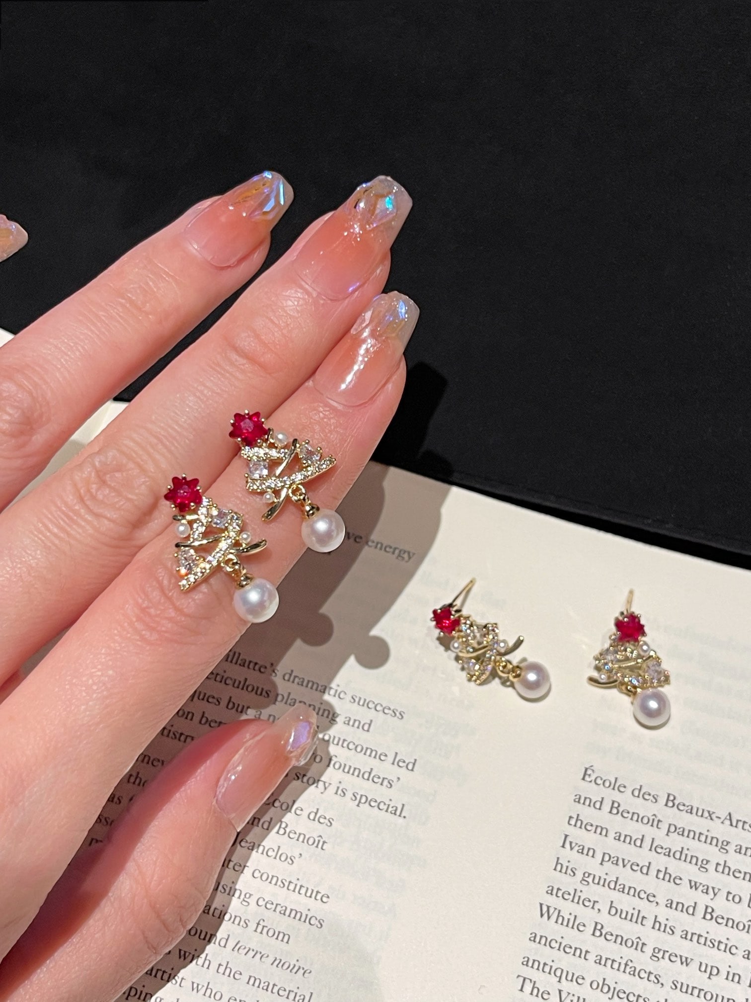 Christmas Tree Pearl Earrings - 5