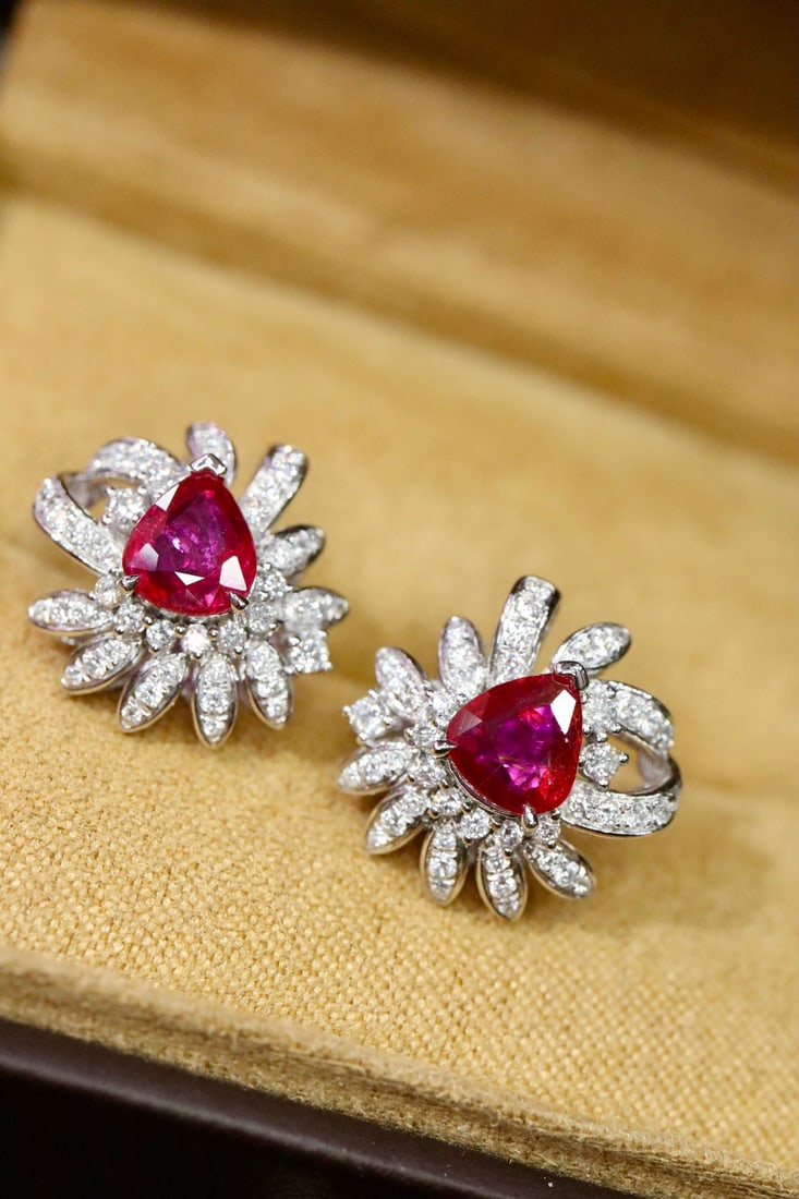 Natural Untreated Ruby Stud Earrings: Natural unheated ruby stud earrings, PT gold weight 5.331g, main stone 2.03ct, diamonds 0.628ct Reserve: $12,000.00 Shipping:Domestic: Shipping rates are determined by destinationInternational: