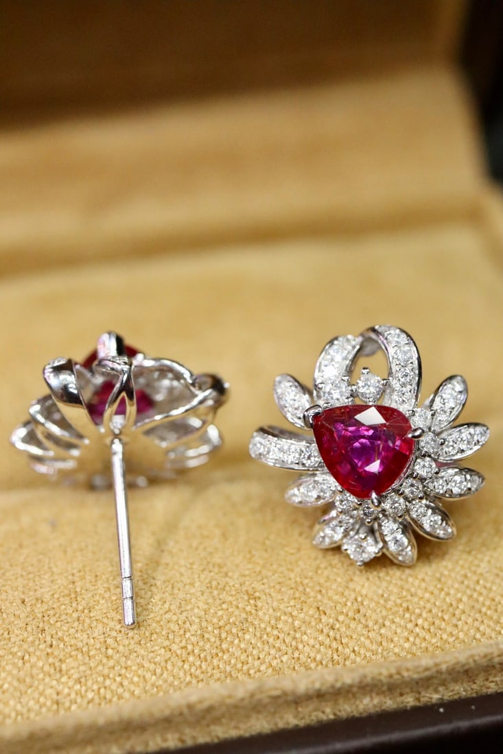 Natural Untreated Ruby Stud Earrings - 3