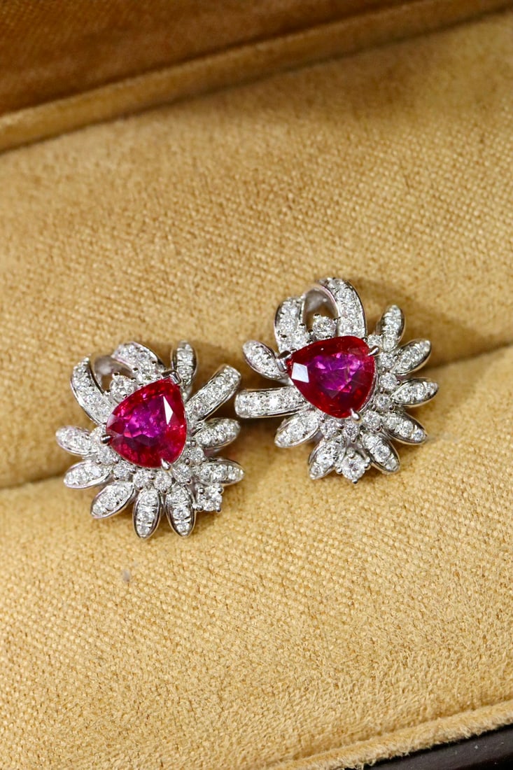 Natural Untreated Ruby Stud Earrings - 4