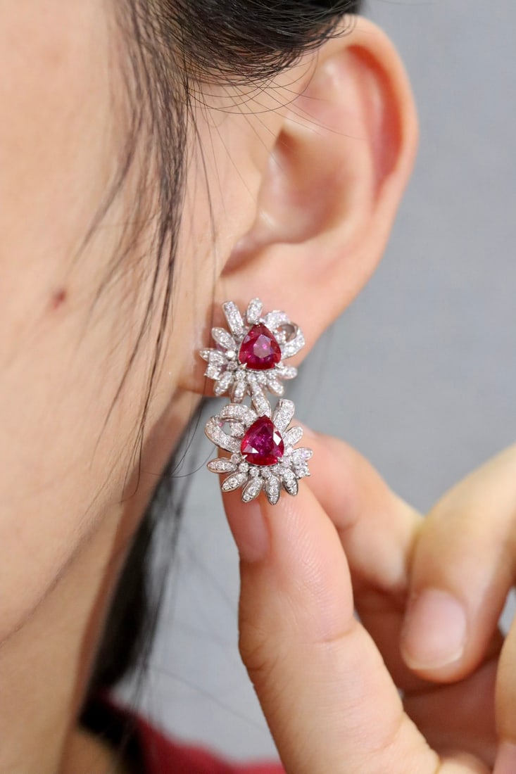 Natural Untreated Ruby Stud Earrings - 5