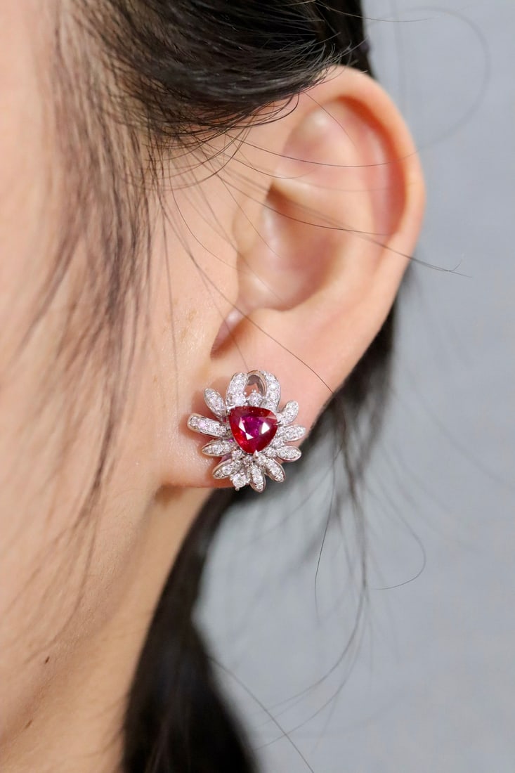 Natural Untreated Ruby Stud Earrings - 6