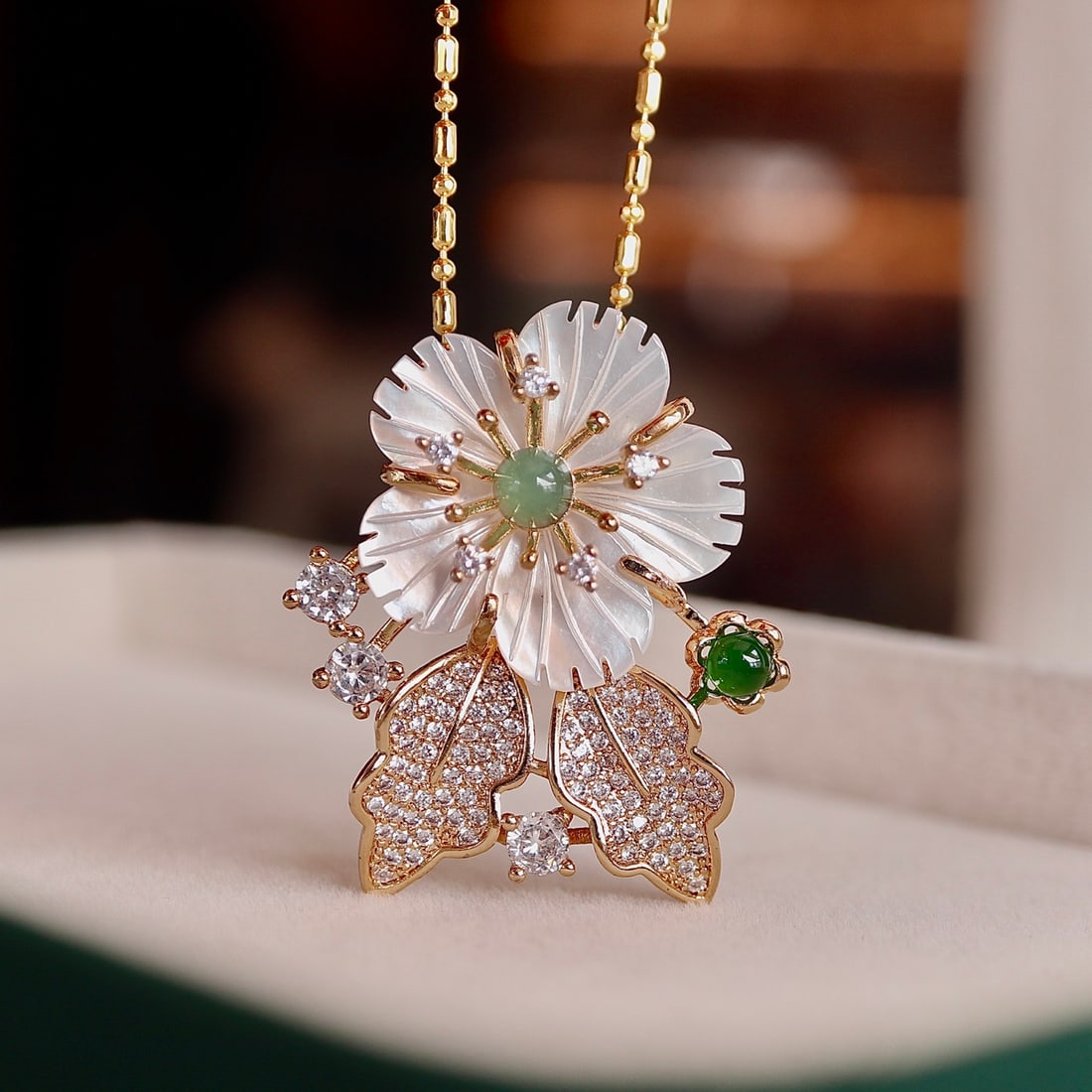 Natural Jade Floral Brooch Pendant - 2