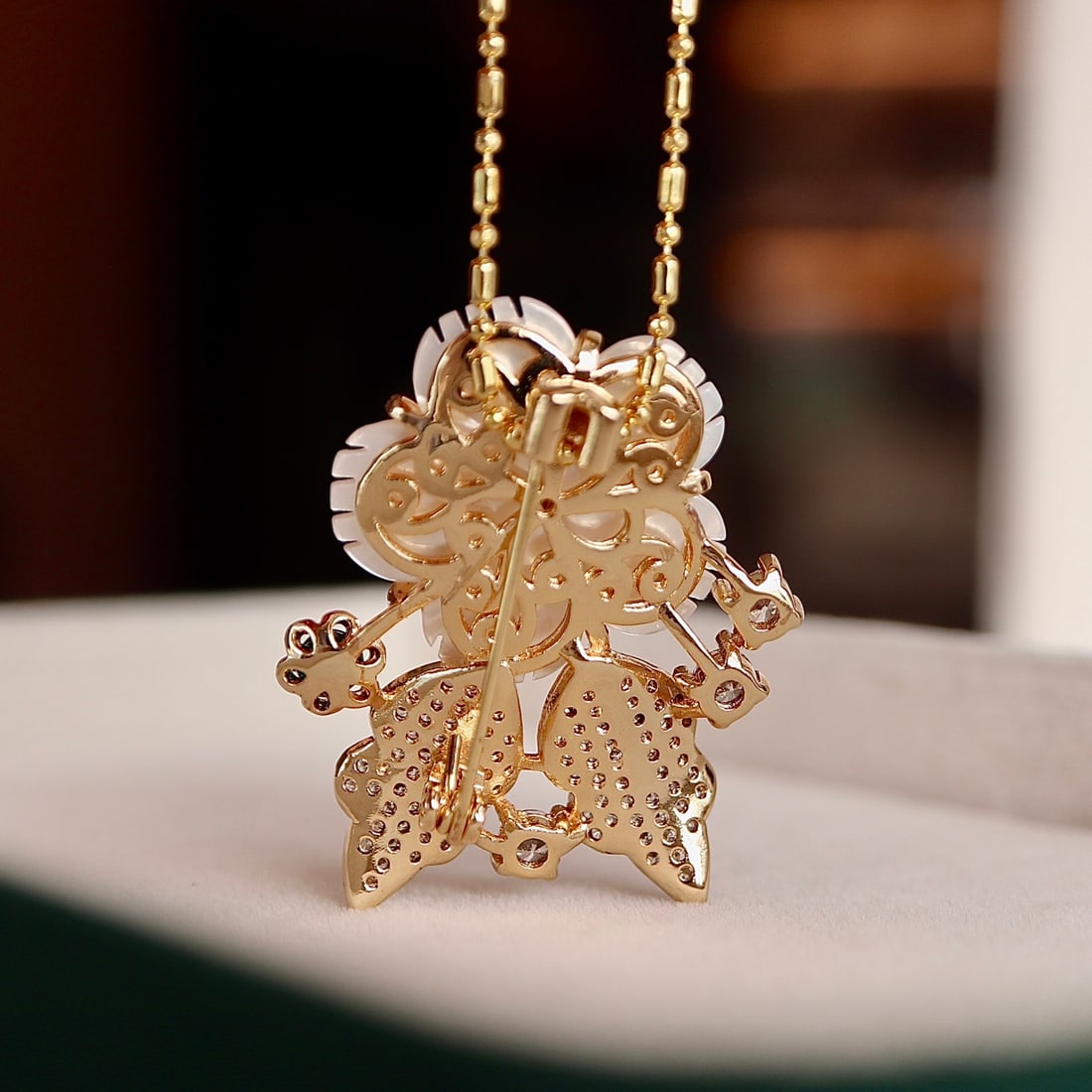 Natural Jade Floral Brooch Pendant - 3