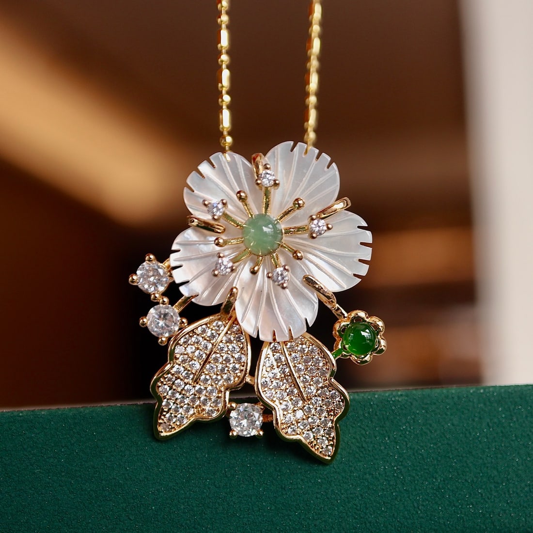 Natural Jade Floral Brooch Pendant - 4