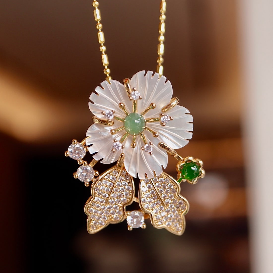 Natural Jade Floral Brooch Pendant - 5