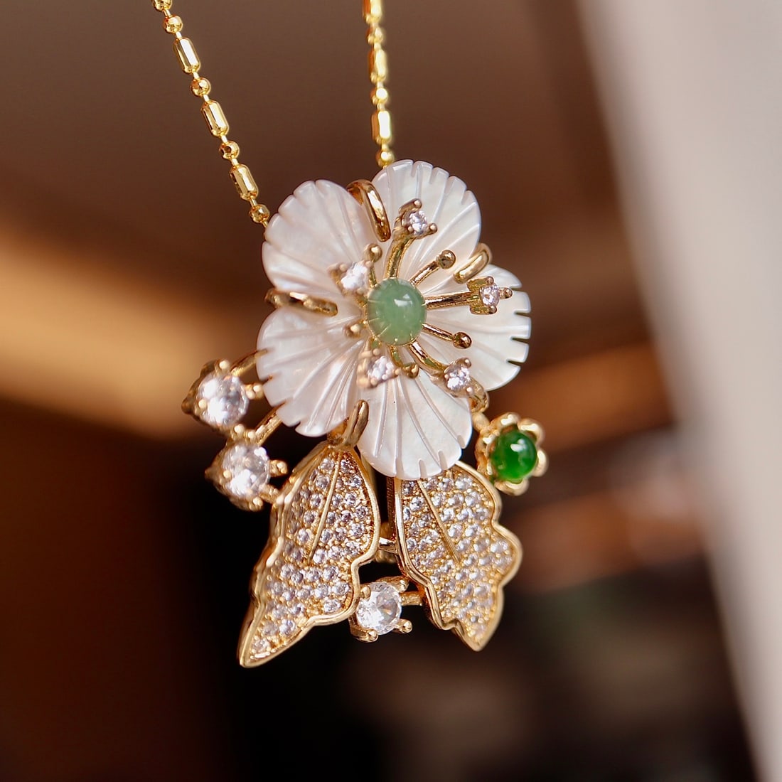 Natural Jade Floral Brooch Pendant - 6