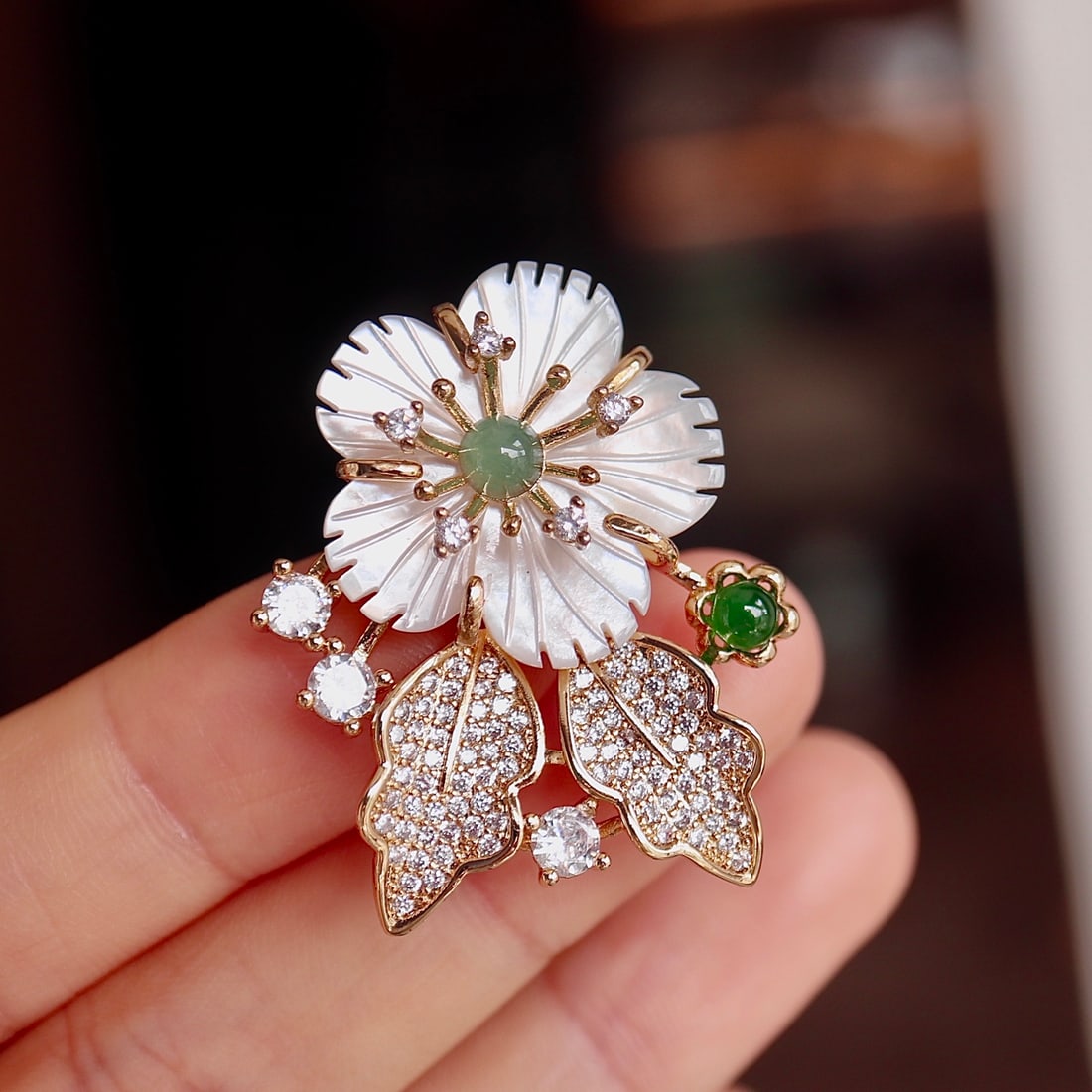 Natural Jade Floral Brooch Pendant - 7