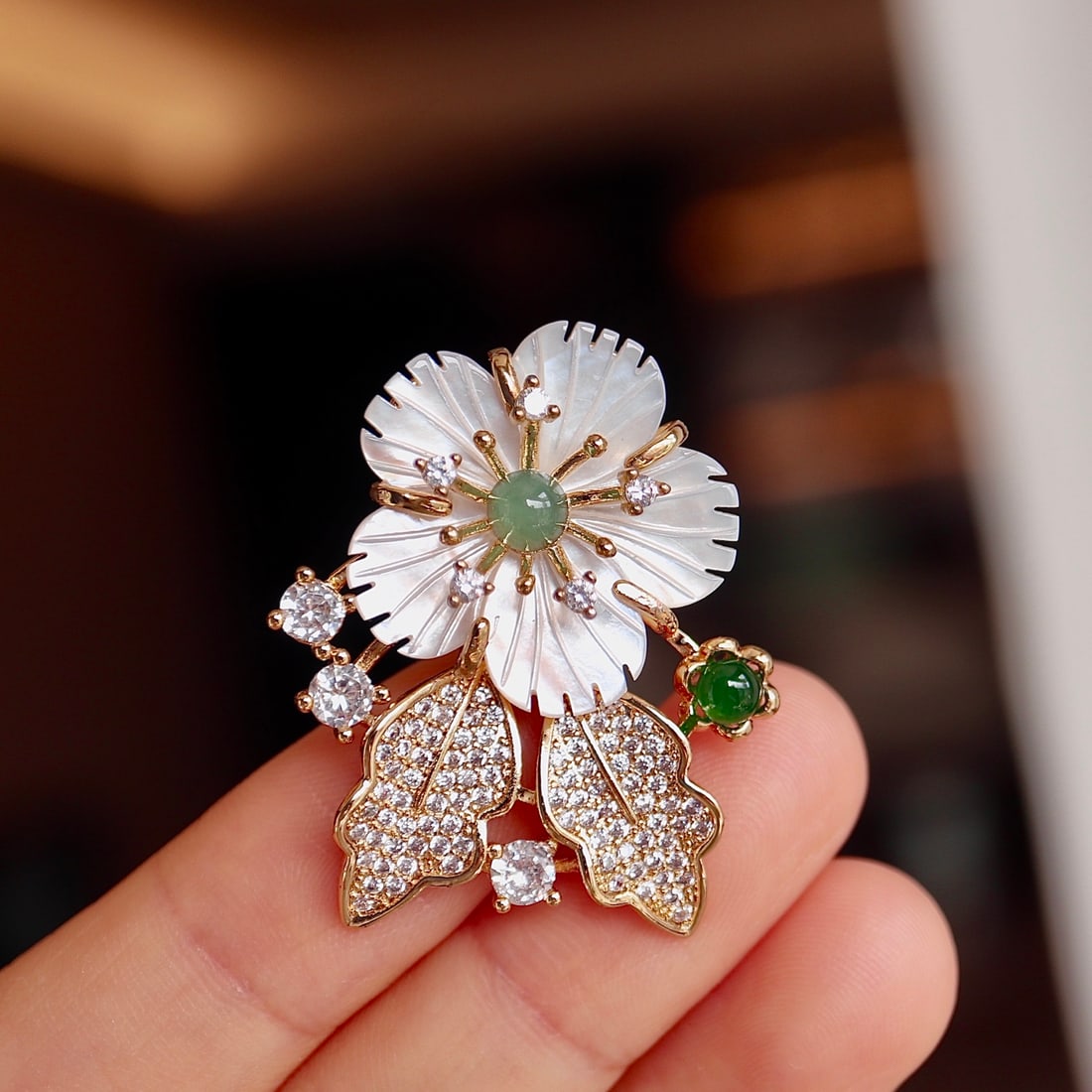 Natural Jade Floral Brooch Pendant - 8