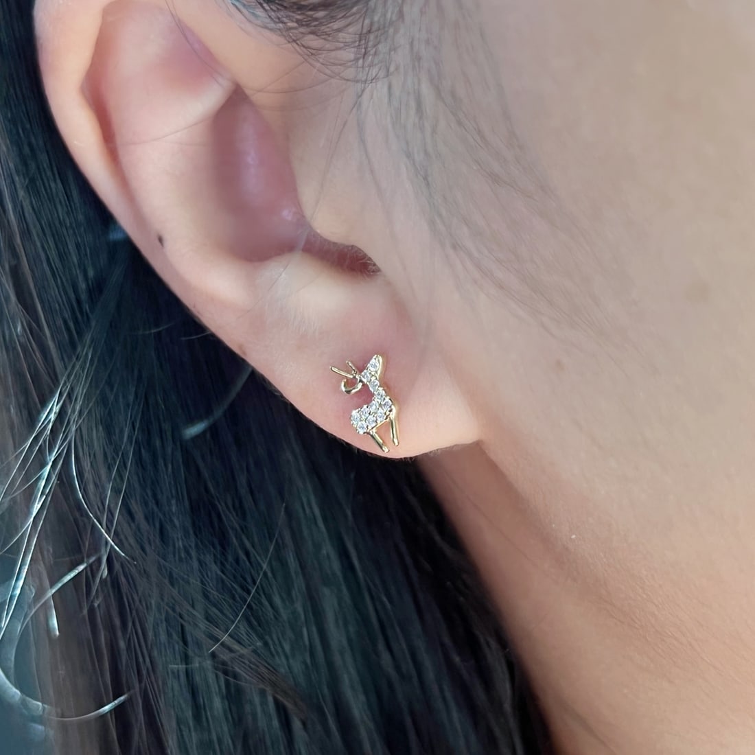 18K Gold Deer Stud Earrings - 6