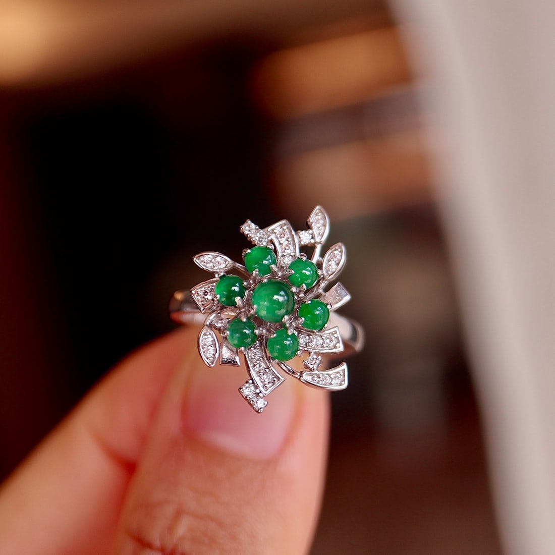 Natural Jade Sterling Silver Ring - 2