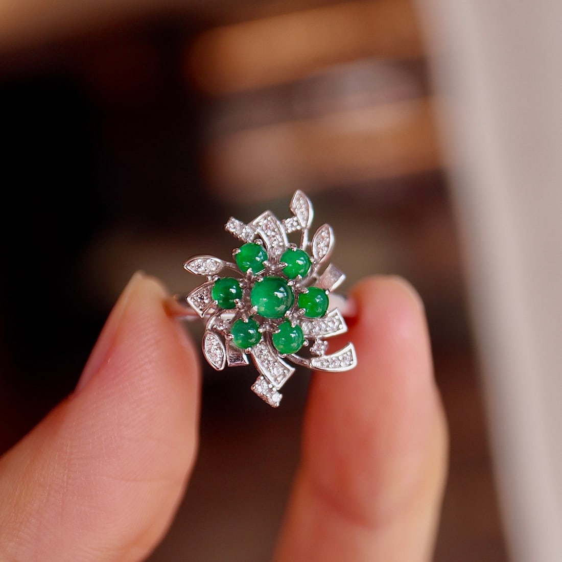 Natural Jade Sterling Silver Ring - 3