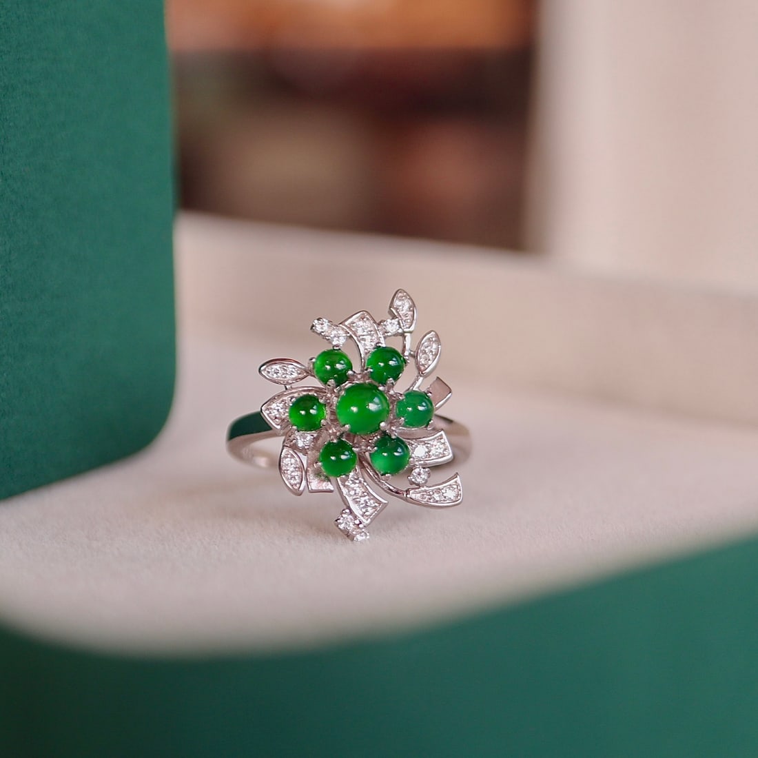 Natural Jade Sterling Silver Ring - 4