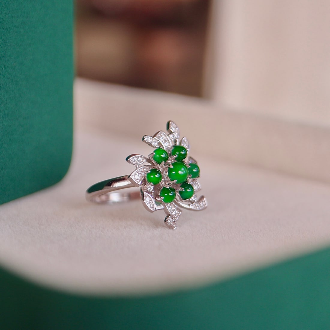 Natural Jade Sterling Silver Ring - 5