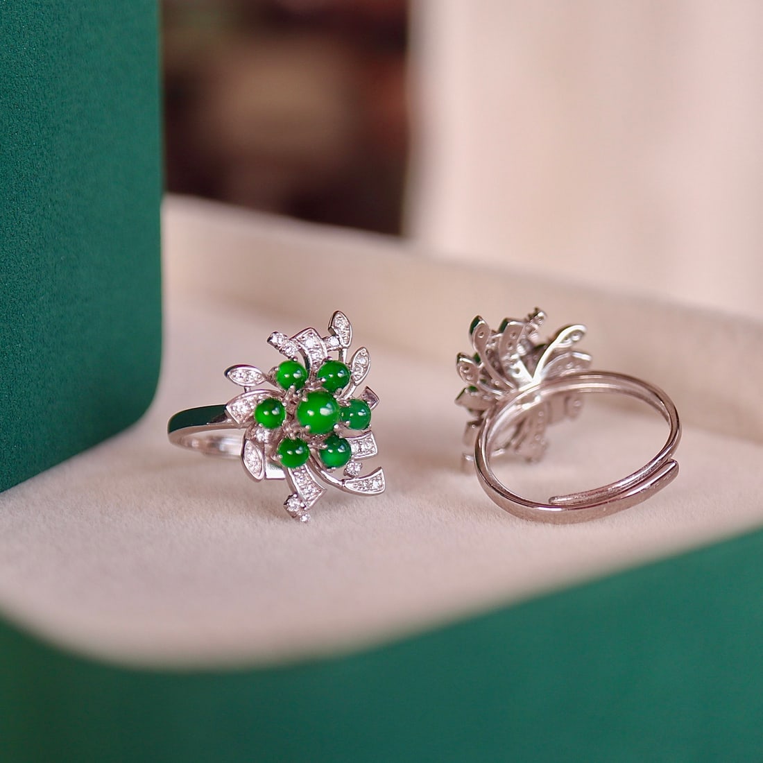 Natural Jade Sterling Silver Ring - 6