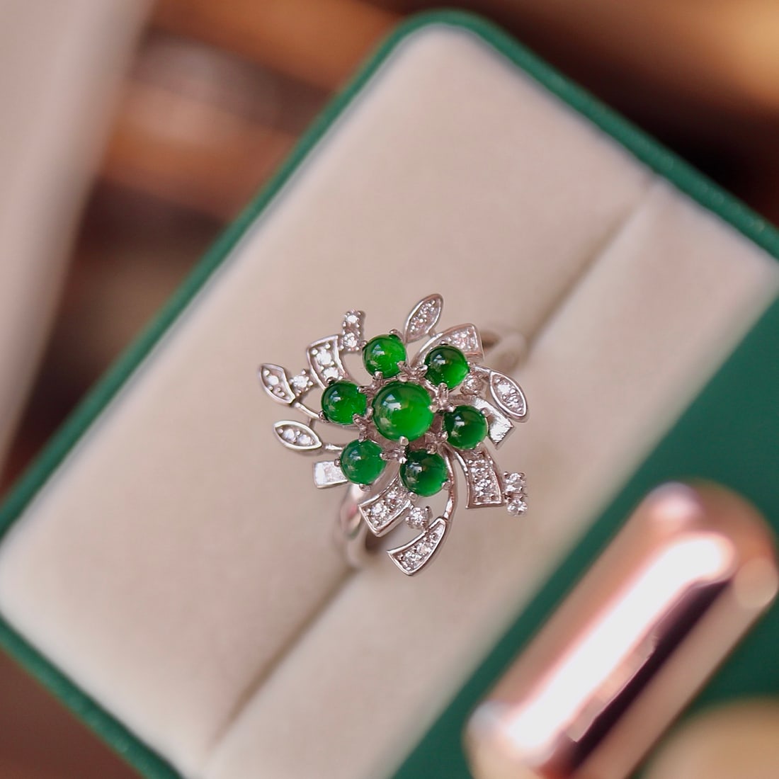 Natural Jade Sterling Silver Ring - 7