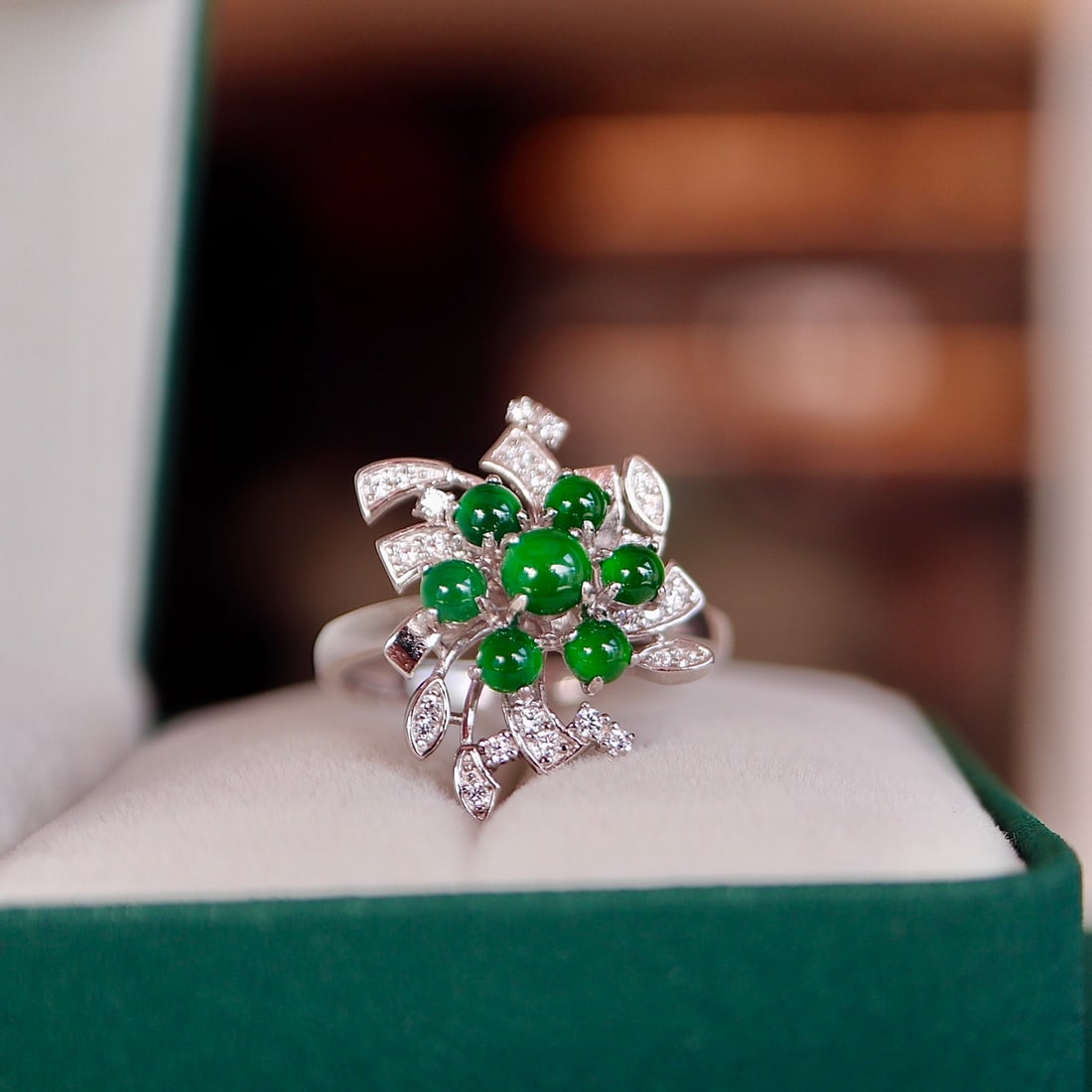 Natural Jade Sterling Silver Ring - 8