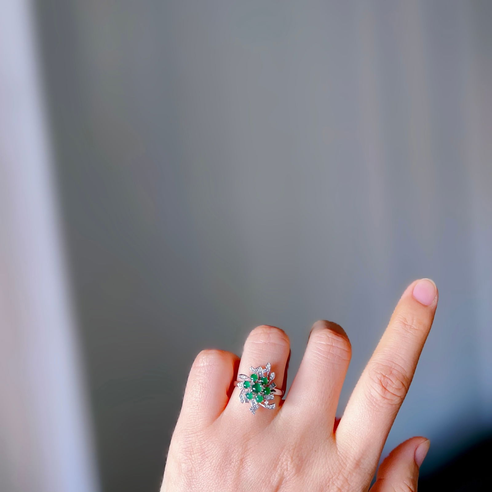 Natural Jade Sterling Silver Ring - 9