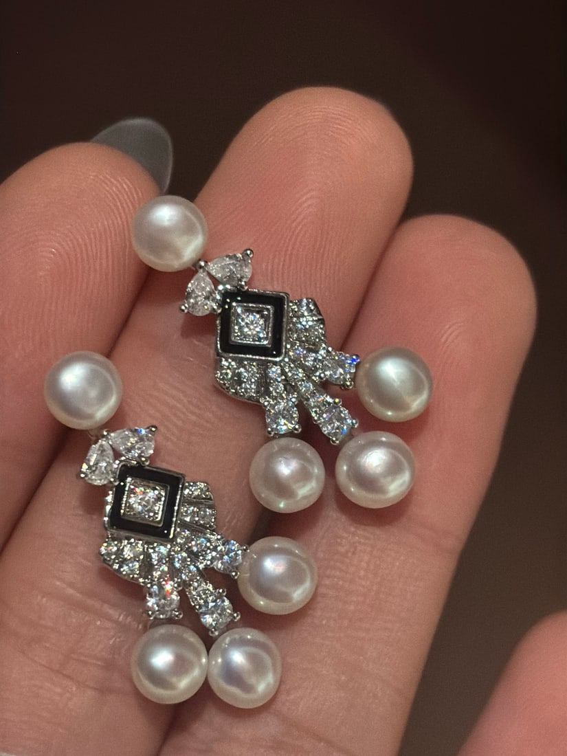 925 Sterling Silver Pearl Stud Earrings - 4