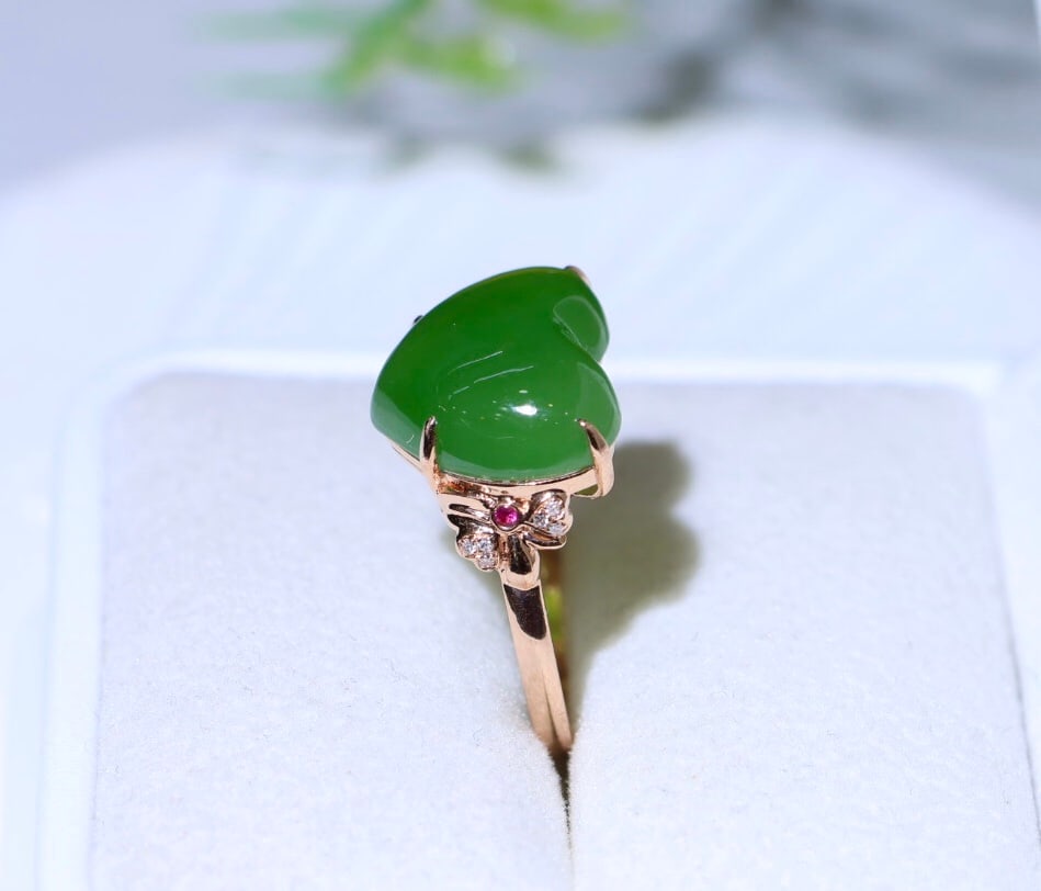 18K Rose Gold with Diamonds Set and Turquoise Jade Ring - 2