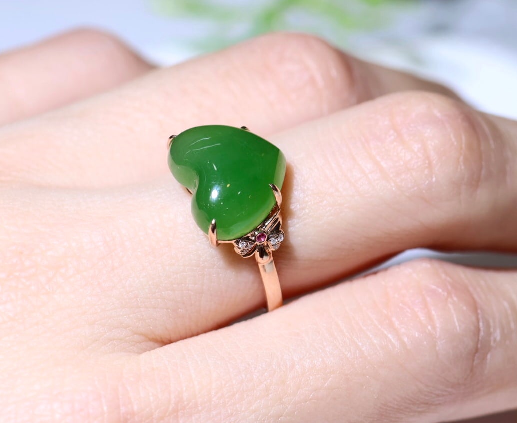 18K Rose Gold with Diamonds Set and Turquoise Jade Ring - 4