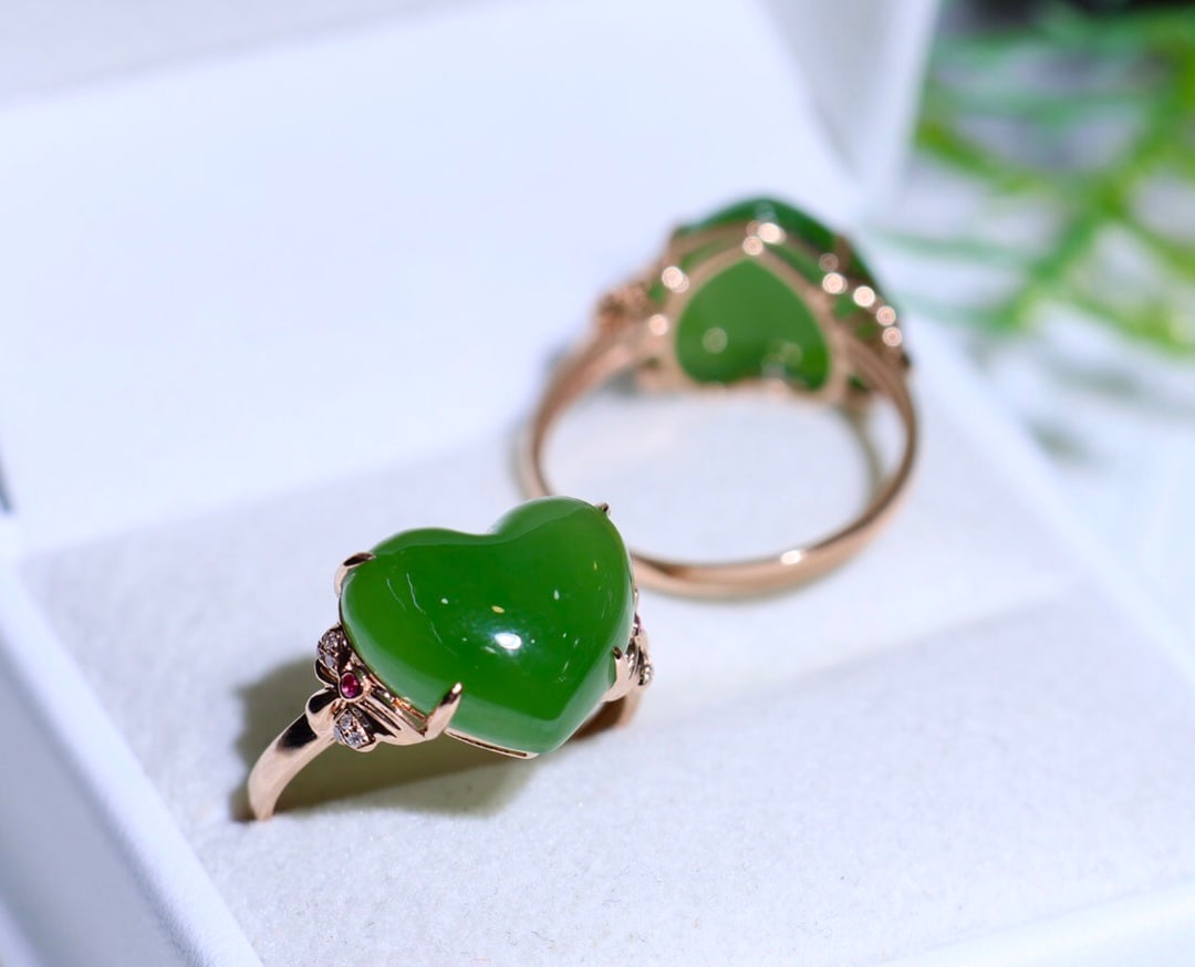 18K Rose Gold with Diamonds Set and Turquoise Jade Ring - 5