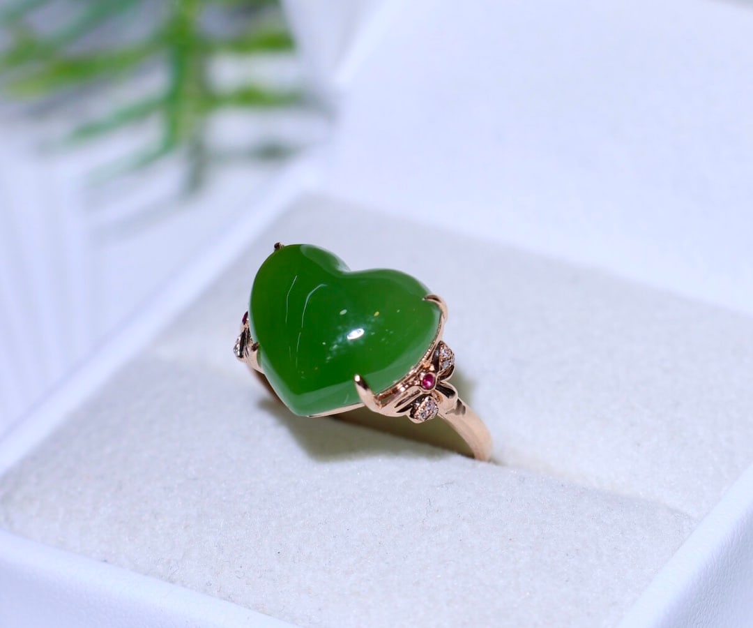 18K Rose Gold with Diamonds Set and Turquoise Jade Ring - 6