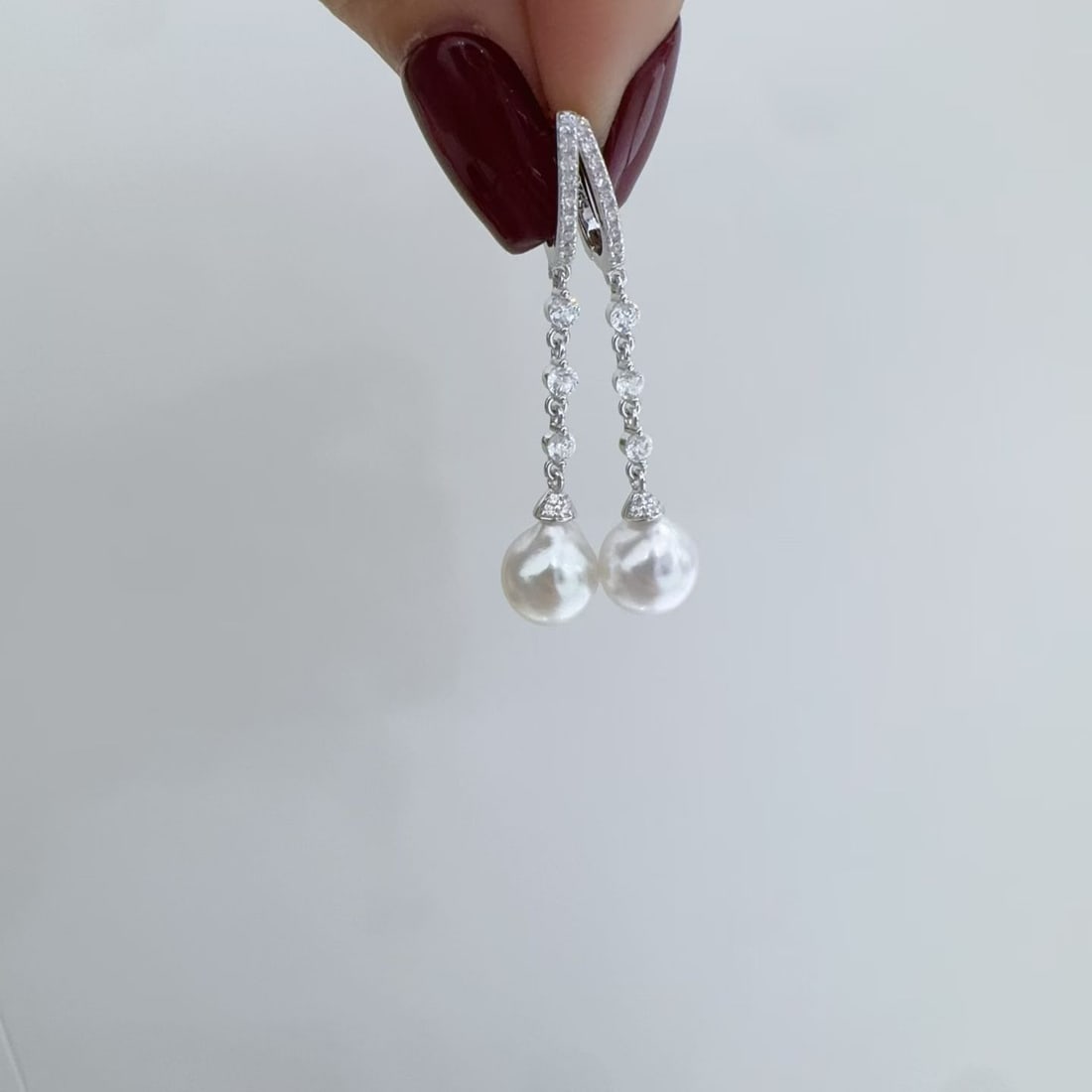 Sterling Silver Inlay 10-11mm Freshwater Pearl Stud Earrings - 2