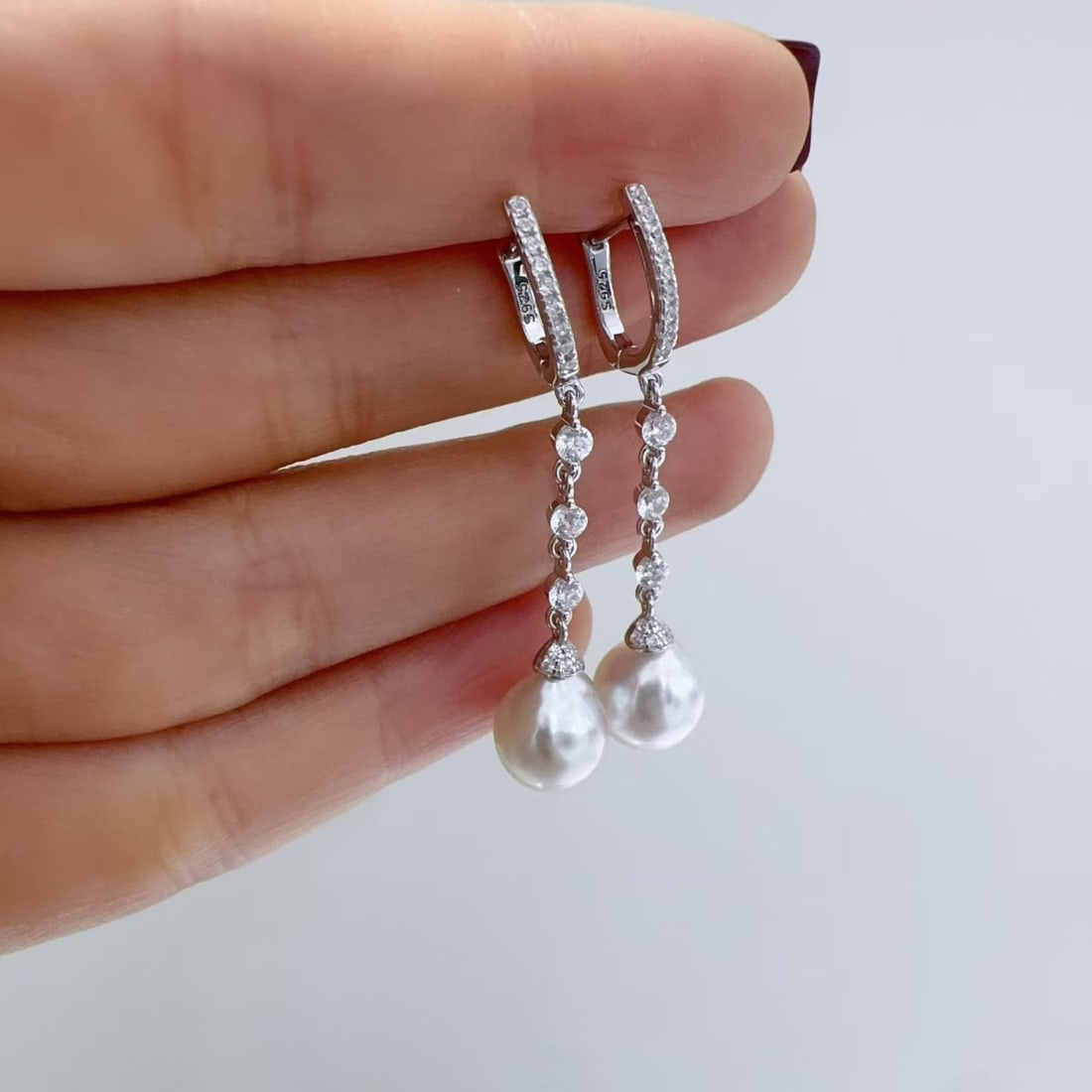 Sterling Silver Inlay 10-11mm Freshwater Pearl Stud Earrings - 4