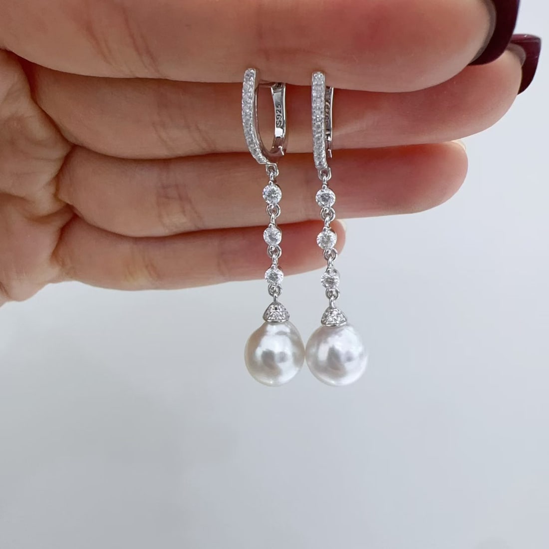 Sterling Silver Inlay 10-11mm Freshwater Pearl Stud Earrings - 5