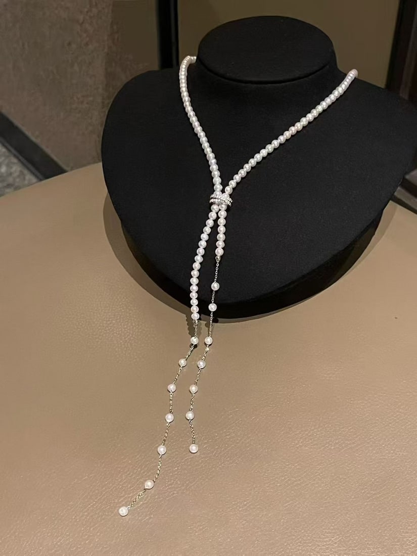 Pearl Waterfall Sweater Chain Necklace - 3