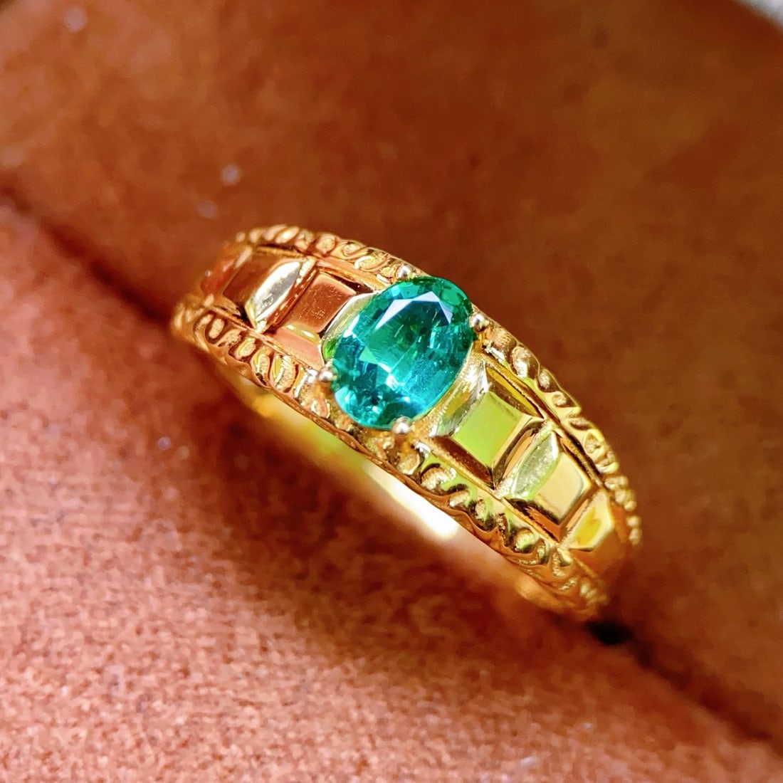 18K Gold-Plated Emerald Ring - 2