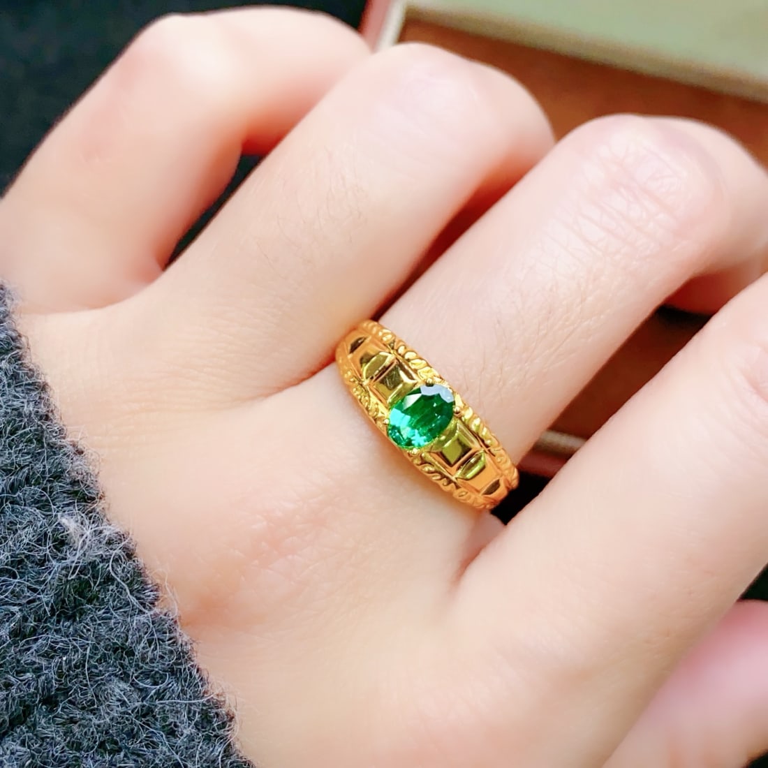18K Gold-Plated Emerald Ring - 3