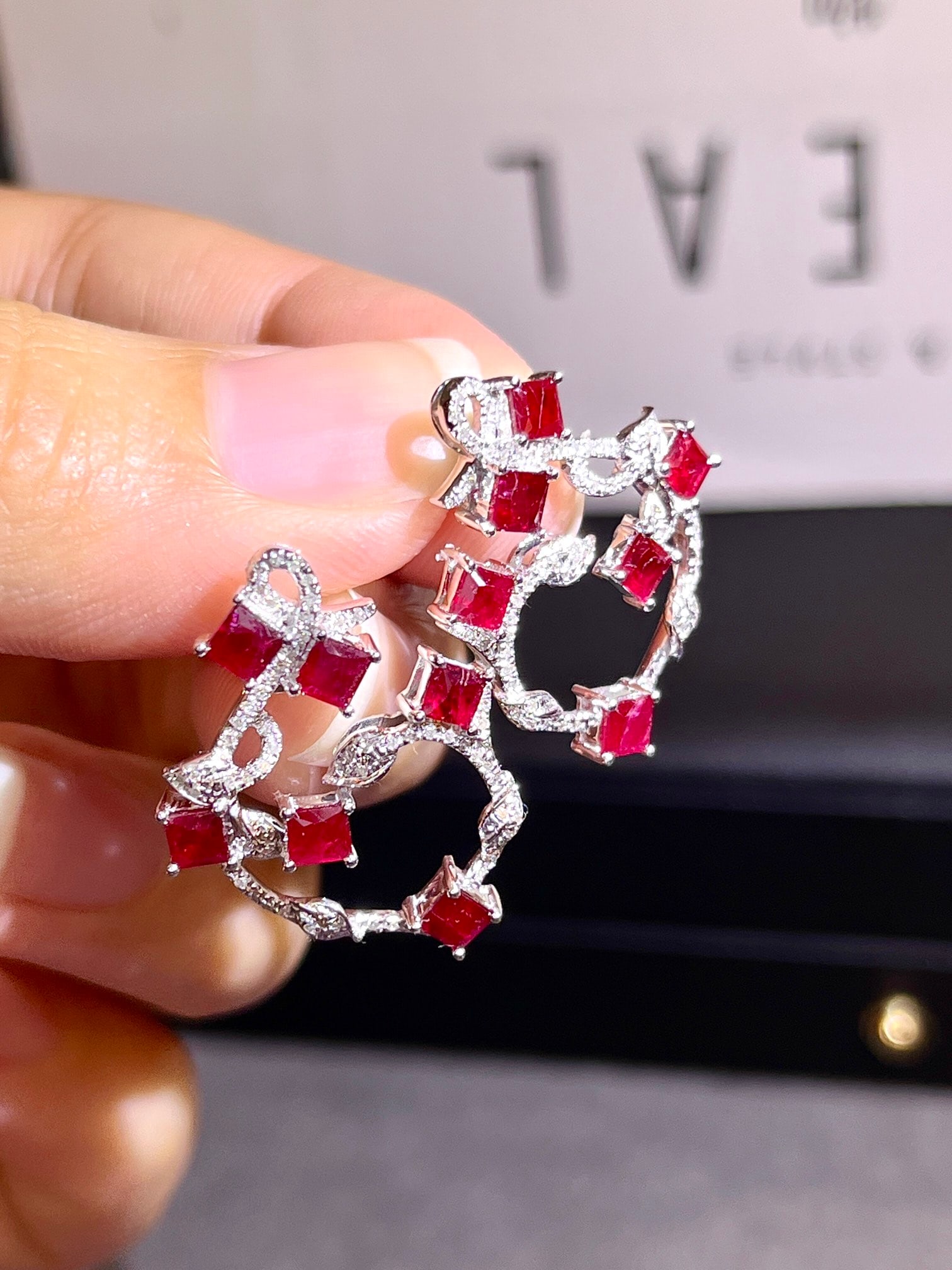 18K Gold Plated Diamond Ruby Stud Earrings - 3