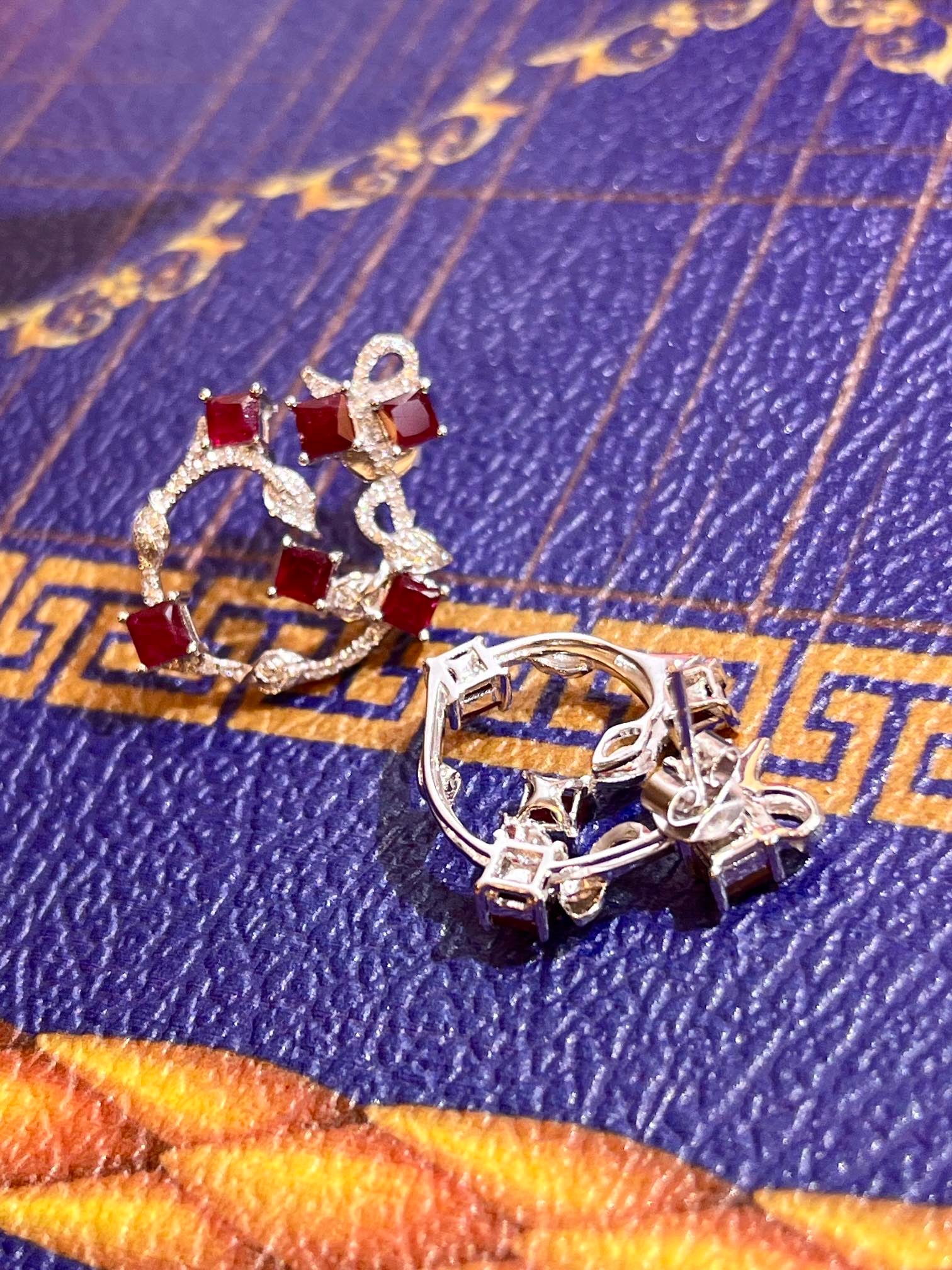 18K Gold Plated Diamond Ruby Stud Earrings - 5