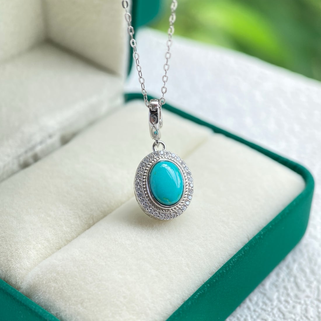 Natural Turquoise Cabochon Pendant: Natural turquoise cabochon pendant, approximately 11x24mm S925 sterling silver setting, conveying the beauty of nature and the texture of life, can harvest fine and substantial joy. Reserve: $100.00