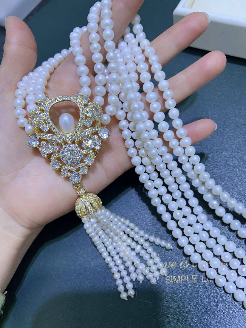 Natural white pearl necklace - 4