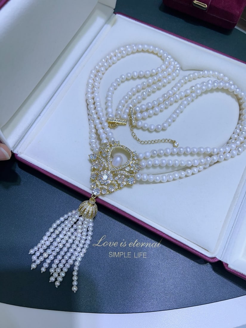 Natural white pearl necklace - 5