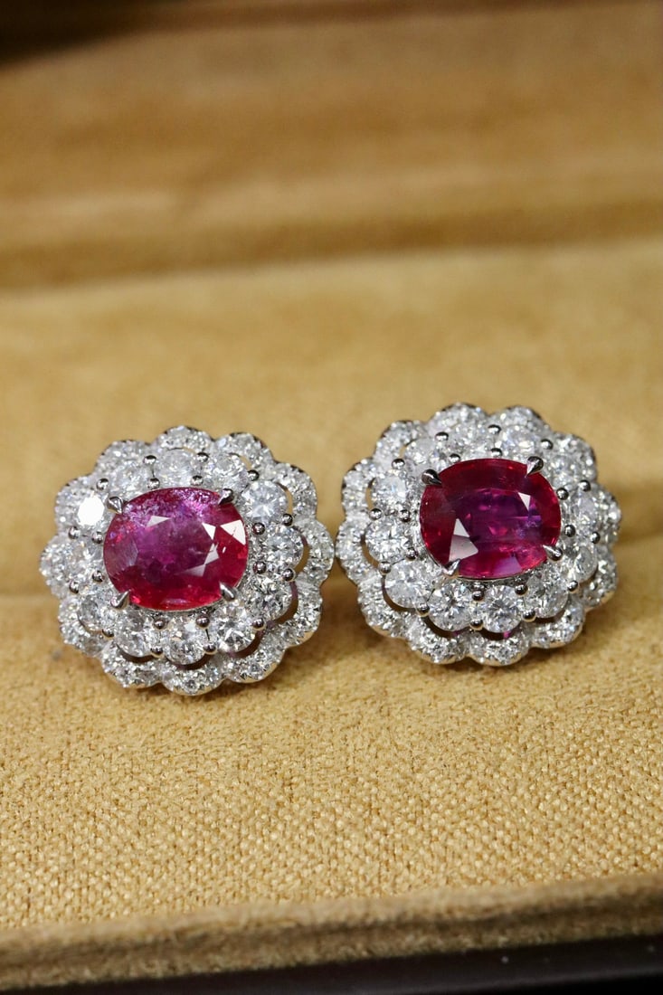 Natural Unheated Ruby Stud Earrings - 2